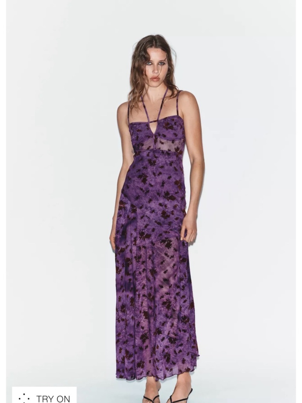 Zara Purple Floral Tulle Maxi Dress